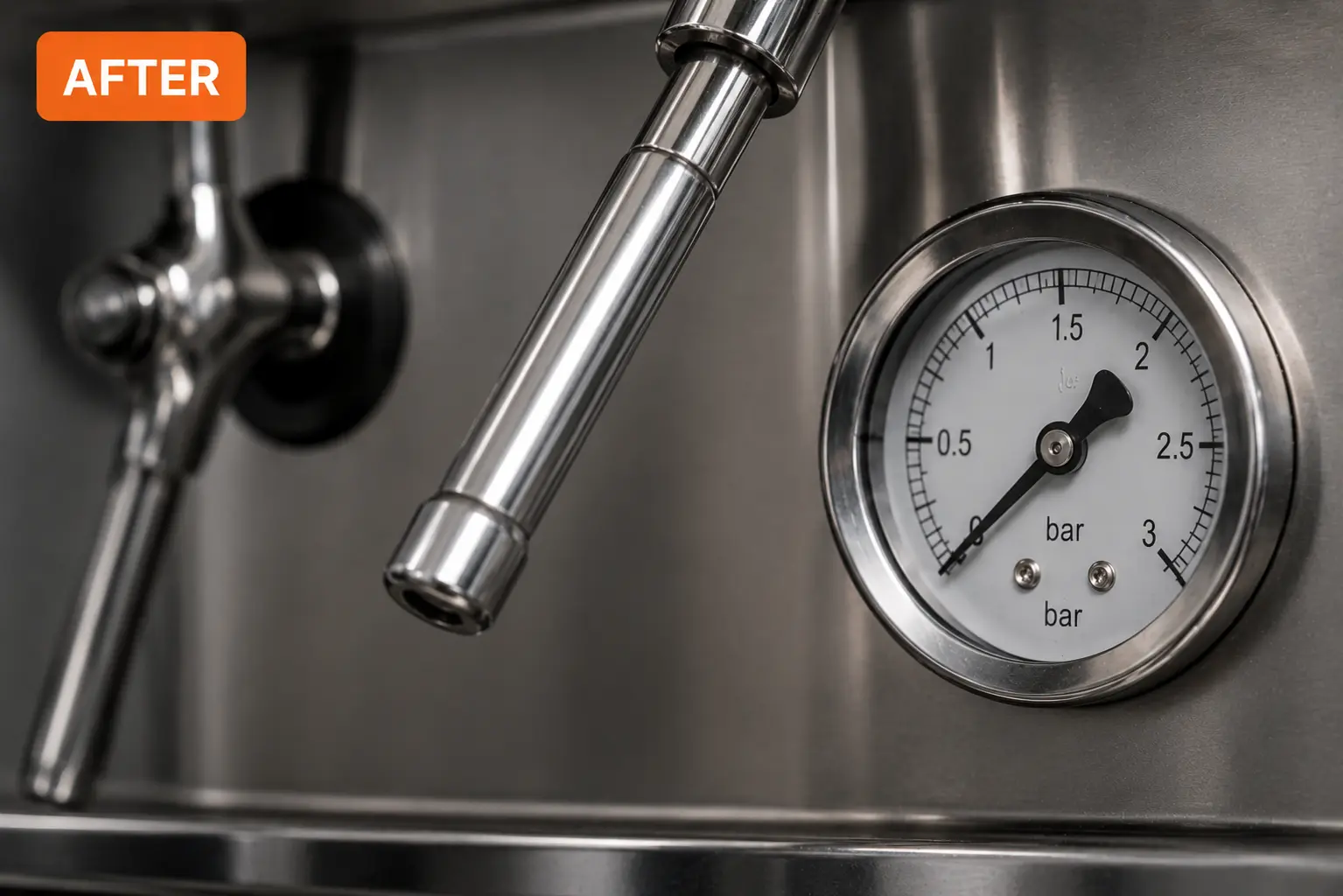 After repair — descaled machine with perfect steam