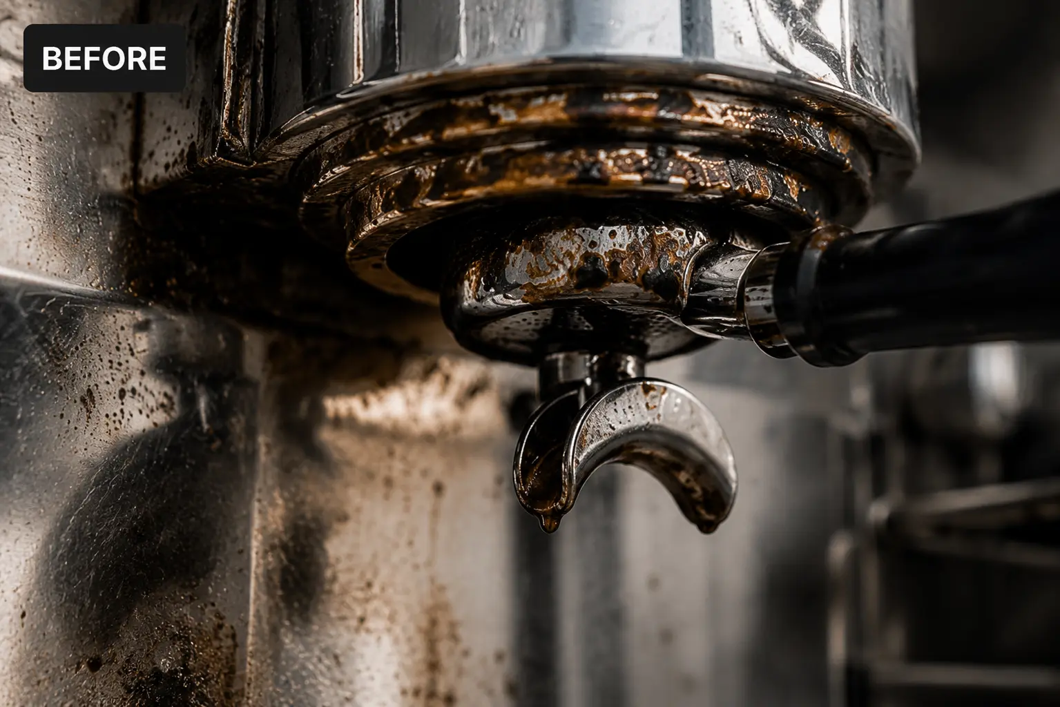 Before repair — clogged espresso machine